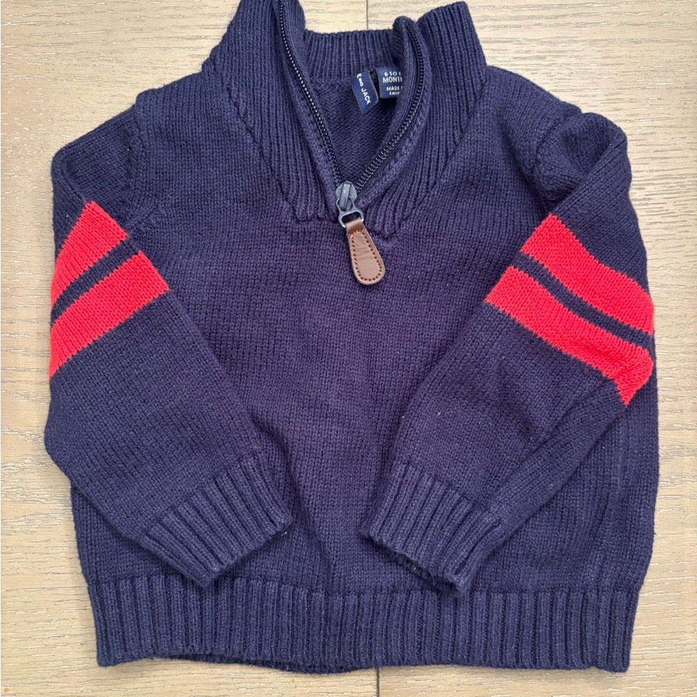 Janie and Jack Navy Sweater with Red Stripes